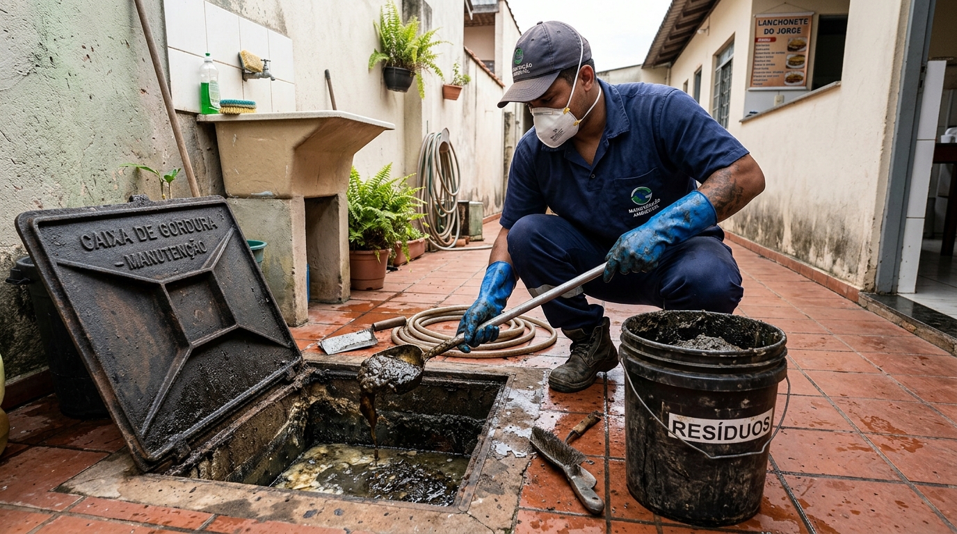 Remoção de resíduos da caixa de gordura em Volta Redonda-RJ