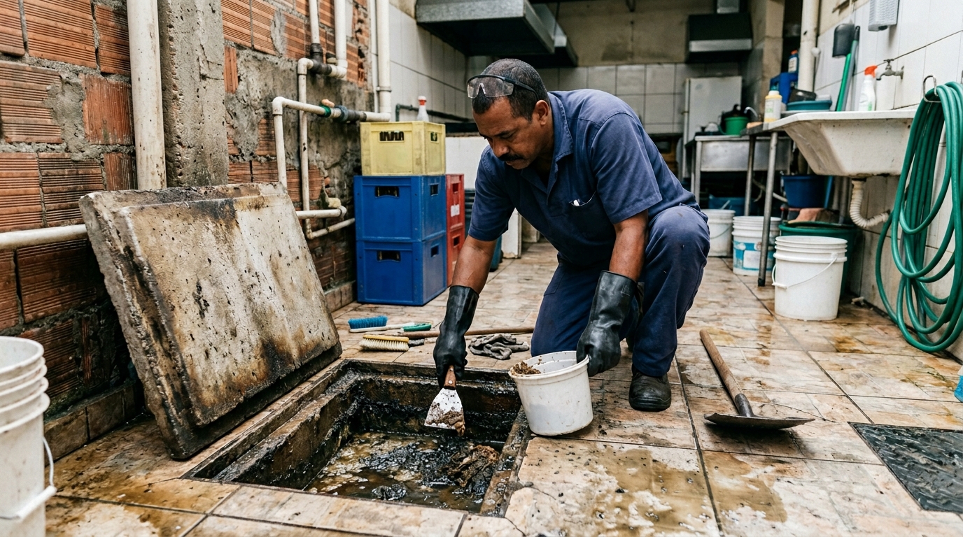 Limpeza de caixa de gordura residencial em Volta Redonda-RJ